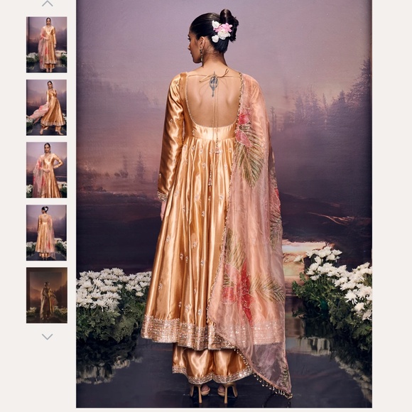 Lashkaraa Gold Embroidered Satin Anarkali - Picture 2 of 5
